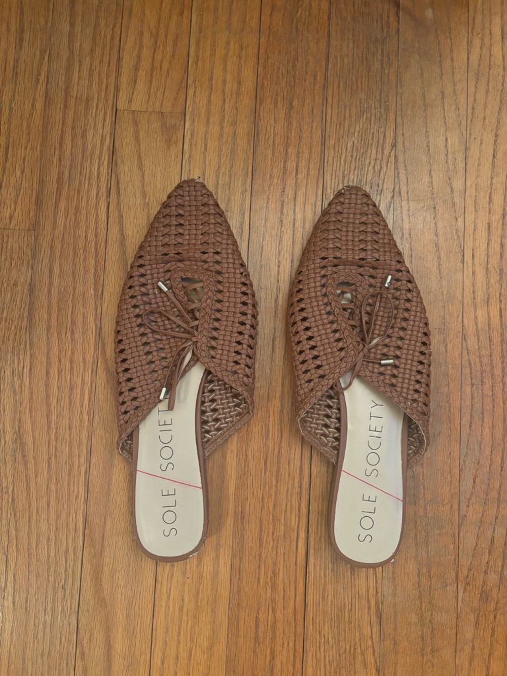Sole Society Brown Woven Pointed Slip-On Mules